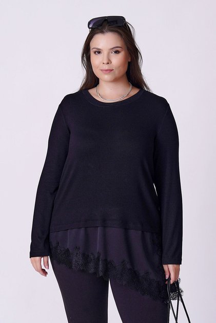 Asymmetric Lace-Detail Thin Knitwear T-Shirt