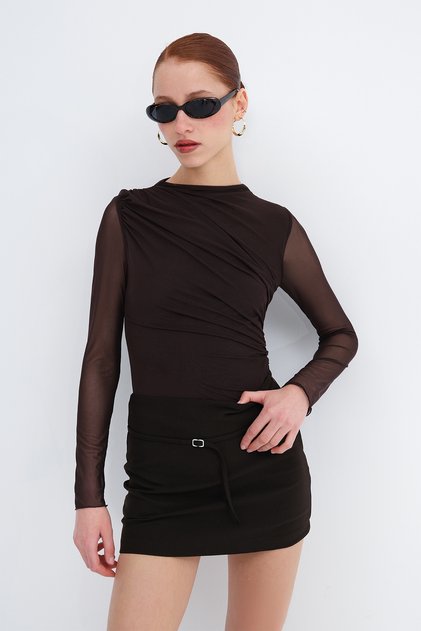 Long Sleeve Tulle Bodysuit Z8413