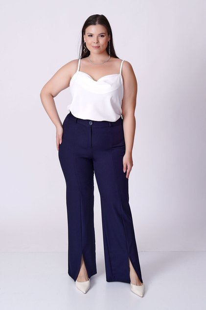 Spanish Fabric Pants with Folded Hem and Slit Detail