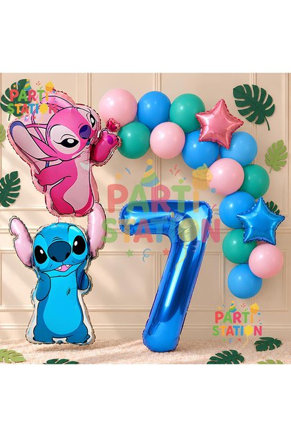 Lilo Stitch Balloon and Angel 1St Birthday Party Set Navy Blue Number and Chain Balloon Set