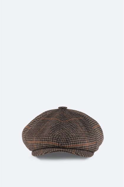 Men's Brown Wool Blend Plaid Cap Hat A52Y9204