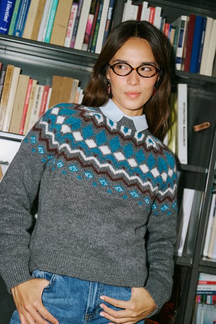 Women's Antra Melange Jacquard Crew Neck Sweater