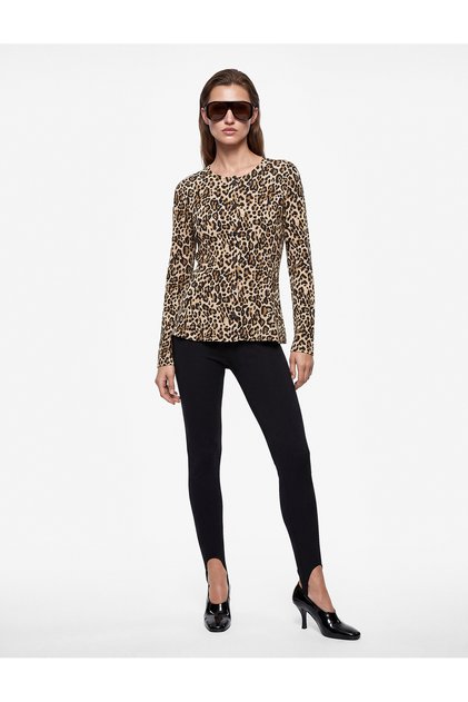 Slim Crew Neck Long Sleeve Leopard Print Peplum Cardigan