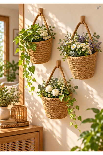 Basket 3-Piece Mini Decorative Cobalt Organizer 12X10 cm (Plants and Hanging Apparatus Not Included)