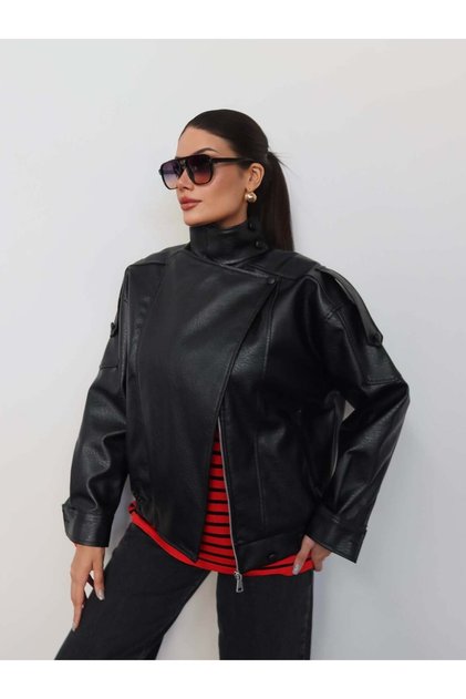 Double-Breasted Front Closure Leather Jacket