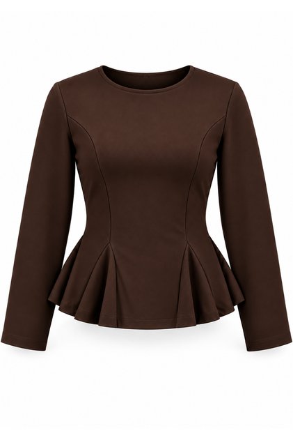 Women's Waist-Slit Flounce Long Sleeve Blouse