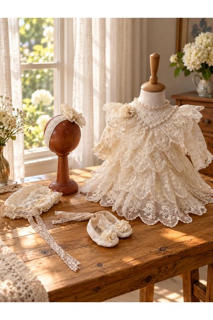 Cream Lace Religious Ceremony Dress Set - Baby Girl Special Occasion Set