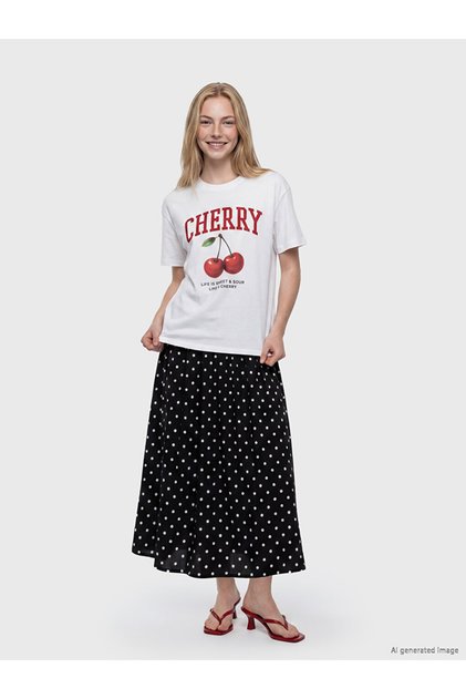 Quality Pieces from Çelebi Store: Polka Dot Flared Skirt with Drawstring Waist