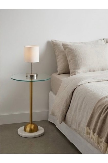 Side Table with Glass Top and Gold Marble Base