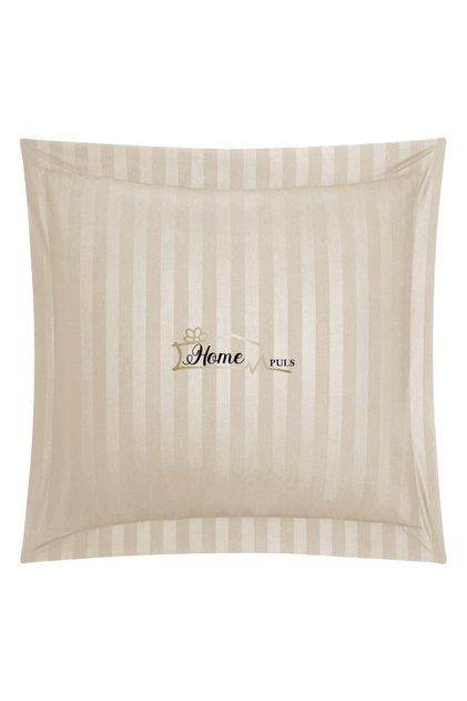 Față de pernă Damasc Bumbac 100% dunga 1 cm, 70 x 70 cm și tiv cu bordură 3,5 cm, Bej Cappuccino