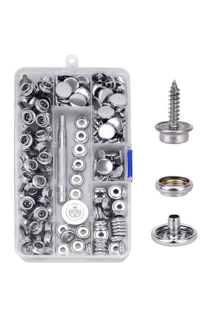 Silver 150 PCS Canvas Snap Kit Tool, Fasten Button Metal Screws Snaps Marine Grade 3/8" Socket Boat