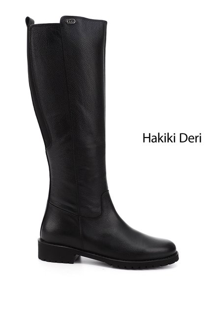 Women's Black Floater Zippered Rubber Sole Genuine Leather Boots