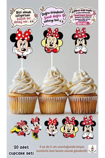 Minie Mose Red Theme Concept Ornament pentru cupcake cu scobitori, ornament pentru ziua de nastere *Pachet de 20 bucăți din hârtie groasă