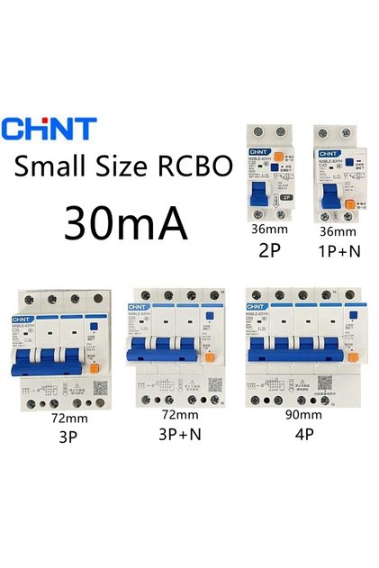 قاطع تيار تفاضلي RCBO صغير الحجم 30 مللي أمبير 2P 16A CHINT NXBLE-63YH 1P+N 2P 3P 3P+N 4P