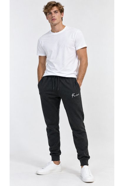 Anthracite Melange Men's Trend 3 Thread Cotton Slim Fit Tracksuit Bottom