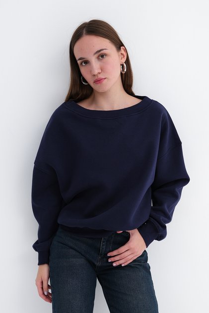 Kayık Yaka Şardonlu Sweatshirt S1972