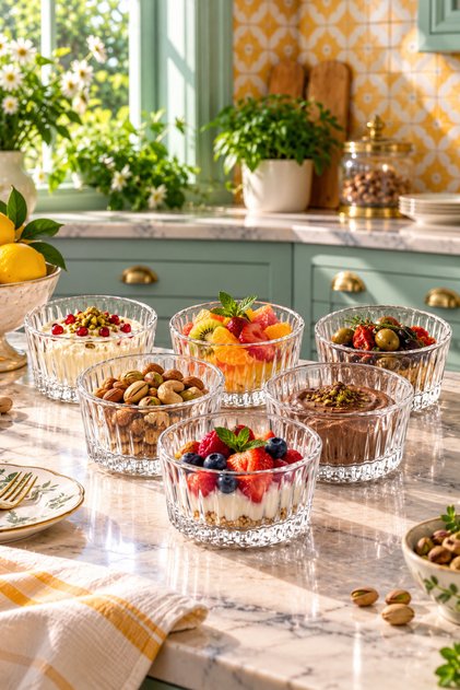 Lorenza - Set of 6 Glass Dessert Soufflé Bowls Breakfast Snack Bowl 10cm