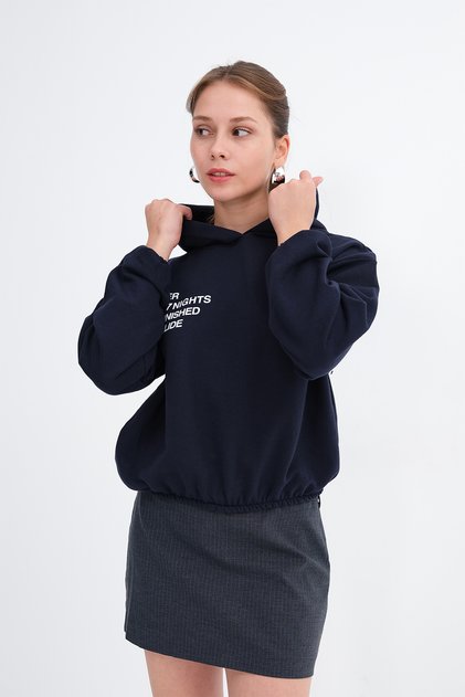 Baskılı Kapüşonlu Sweatshirt S9055
