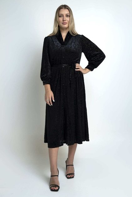 Women's Midi Floral Waist-Defined Long Sleeve Dress