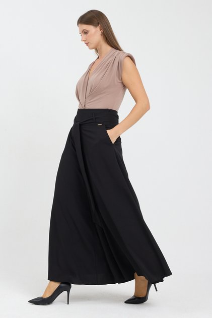 Bolted-Ended Summer Crepe Pants with Bow Detail