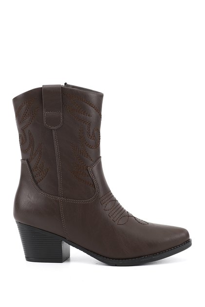 Women's Brown Pointed Toe Thick Heeled Cowboy Boots