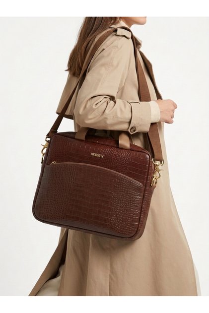 15.6 Inch Croco Leather Shock-Absorbing Water-Resistant 39X30X4 Cm, Laptop Bag Pieces, Document Bag Pieces Brown