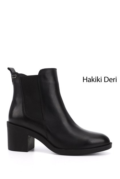 Women's Black Zippered Thick Heeled Genuine Leather Chelsea Boots