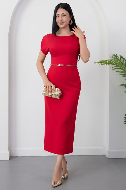 Crew Neck Flounce Sleeve Dress Dks3004