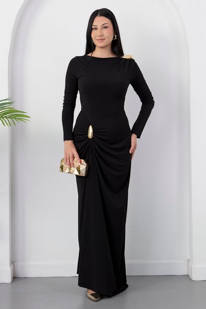 Crew Neck Waist Shoulder Buckle Dress K-262730