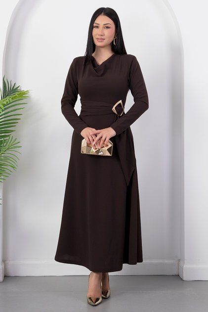 Degaje Collar Waist Buckle Long Sleeve Dress Grs4174