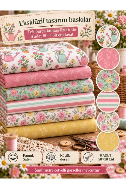 Set of 6 50x50 cm 100% Cotton Patchwork Fabric – For Sewing and Handicrafts