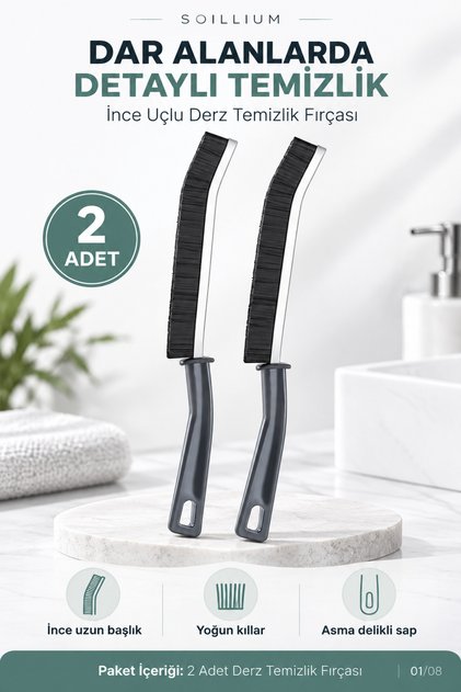 2 Adet İnce Uçlu Derz Temizlik Fırçası - Çok Amaçlı Araba Banyo Mutfak Lavabo Arası Kir Temizleyici