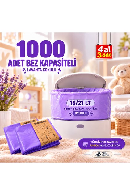 16Lt Domestic Garbage Bag with Lavender Scent, Equivalent to 1000 Baby Diapers, Compatible with Trash Cans