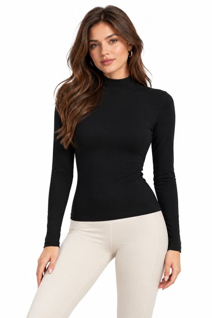 Black Women's Half Turtleneck Long Sleeve Body/Blouse