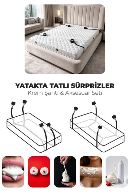 Seks İçin Yatak Kelepçesi, Krem Şanti Fantezi Seti, Cinsel Oyun Eşyaları.