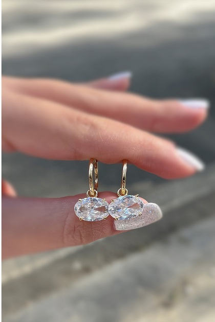 Gümüş oval 4,5 carat taşlı halka küpe is32e5
