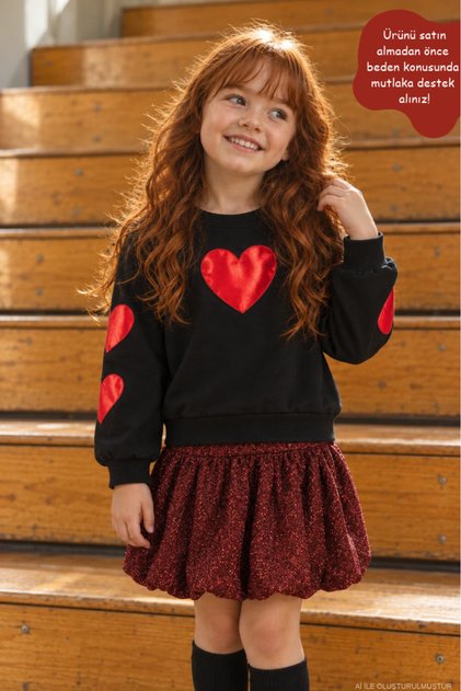 Girl's Heart Long Sleeve Sweatshirt Balloon Skirt Set (2-5 Years)