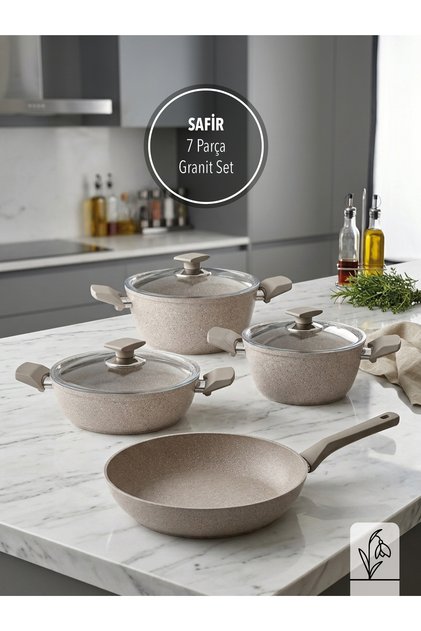 Safir 7 Parça Granit Tencere Seti | Premium Yapışmaz Yüzey | Derin Tencere Formu | Şık Tasarım