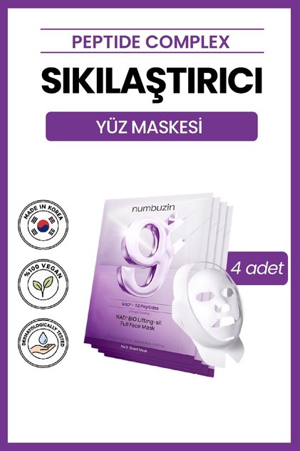 No.9+ NAD+ Bio Lifting Full Face Mask 4'lü-Peptid ve Kolajenli İki Parçalı Yüz Şekillendirici Maske