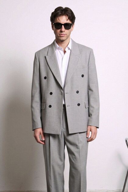 Men's Oversize Double-Breasted Modern Suit Gray