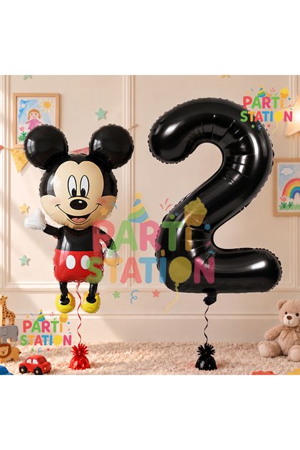 2 Year Old Birthday Mickey Mouse Balloon Set - Concept and Black Number Balloon