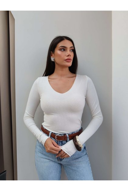 V-Neck Long Sleeve Blouse