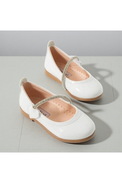 Girls' White Colorful Stone Orthopedic Sole Stylish Ballet Flats
