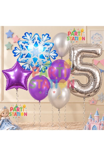 Snowflake Frozen Elsa Winter Concept Snowflake 5 Year Old Balloon Concept Birthday Set Age Balloon Set
