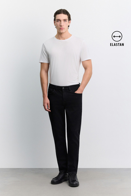 Men's Indigo Washed Cotton Elastane Roma Crop Slim Fit Jean Trousers A62Y3529