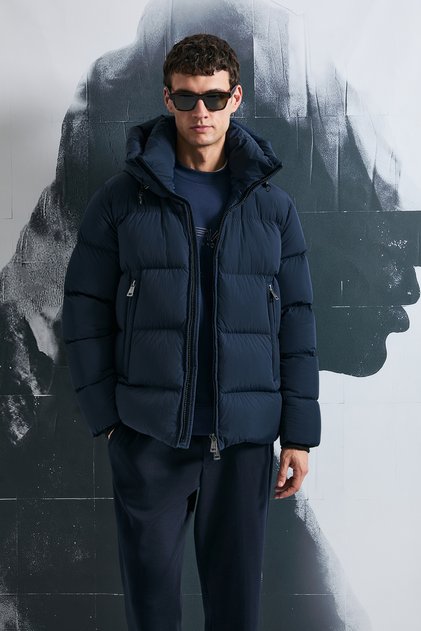 Tommy Men's Hooded Goose down Puffer Jacket Navy Blue