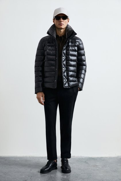 Jack Men's Shearling Goose down Shiny Puffer Coat Black