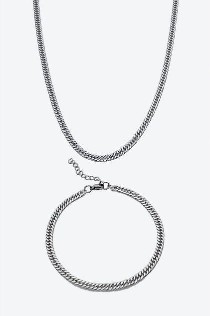 4mm Retro Steel Chain Necklace and Bracelet Set Ka1062Gm