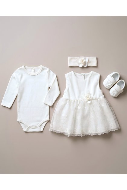 Newborn Princess Dress Set of 4 Baby Girl Cotton Lined Babyshower-Birthday-Engagement