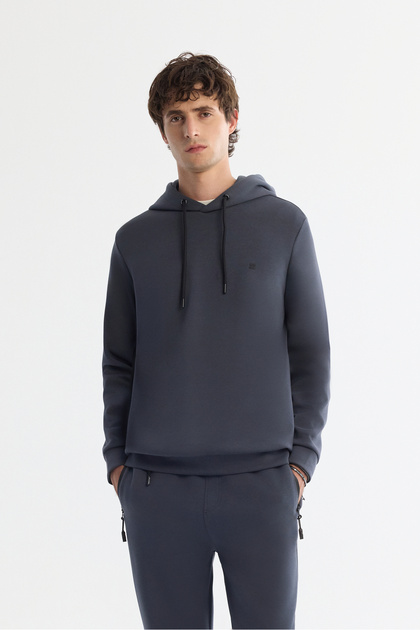 Men's Anthracite Hooded Collar Flexible Cotton Soft Texture Interlock Fabric Sweatshirt B001101